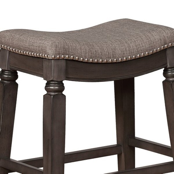 Nailhead Fabric Upholstered Counter Stool with Saddle Seat， Set of 2， Gray