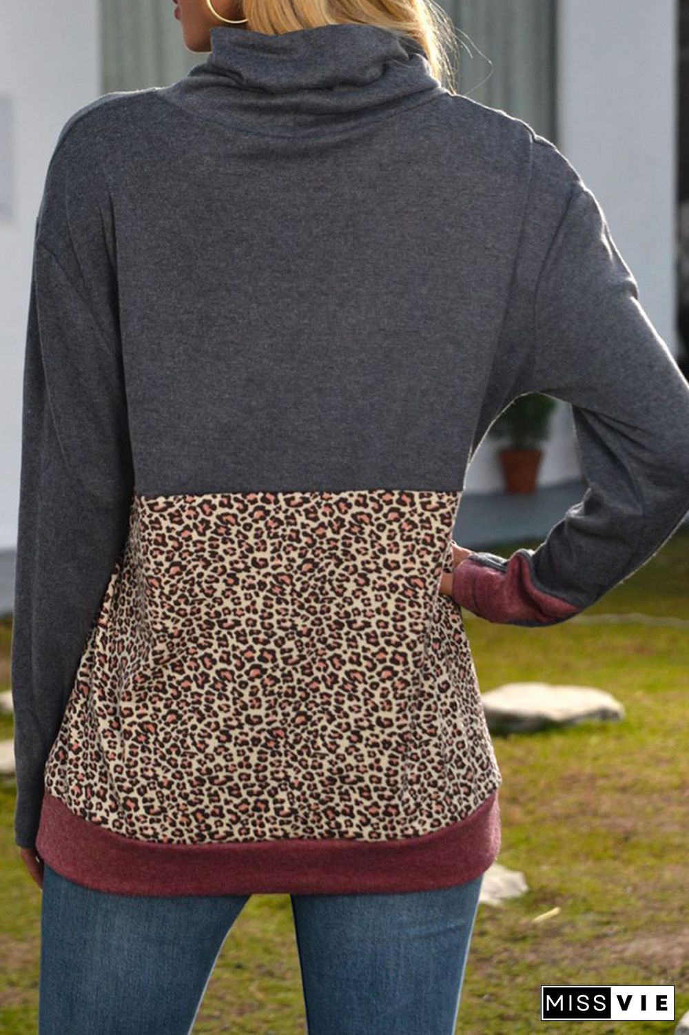 Leopard Print Splicing Hoodie Women Wholesale