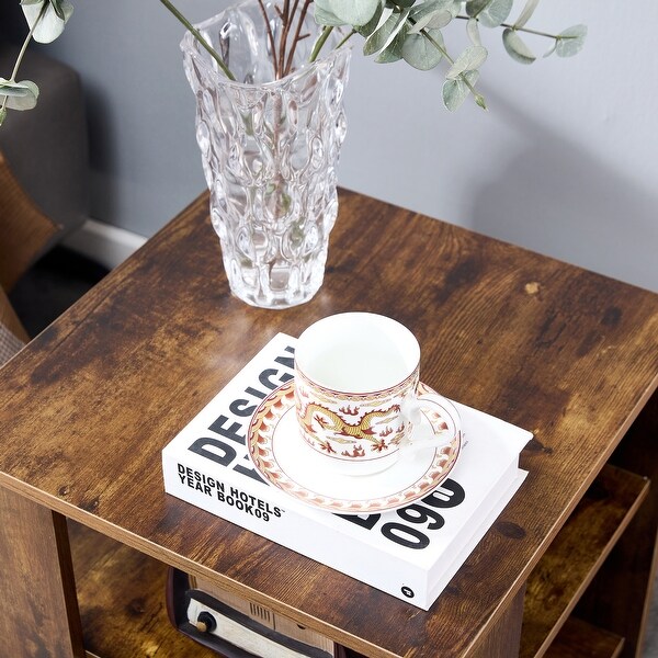 Square wooden Side Table，3-tier End Table