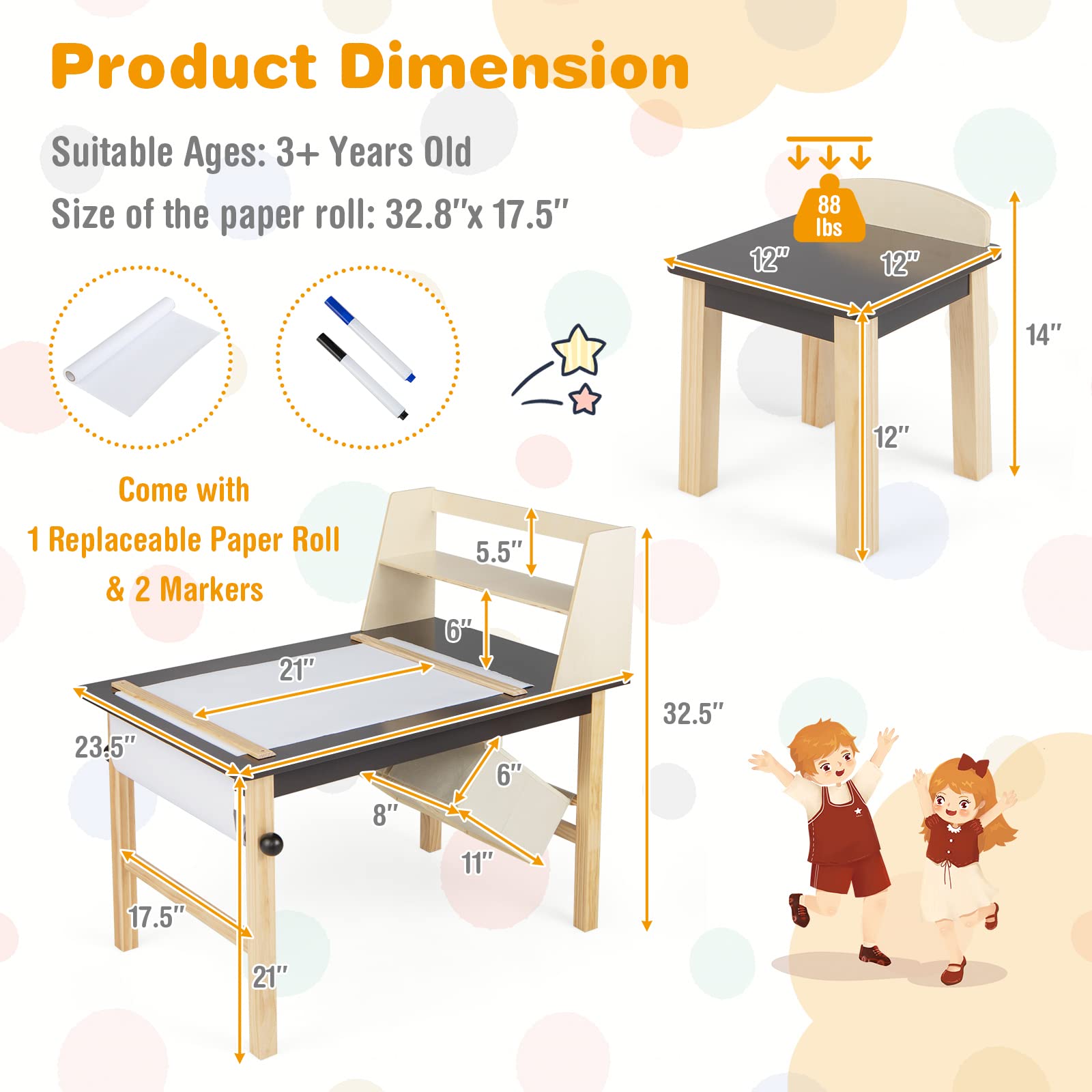 Costzon Kids Art Table and Chair Set, Wooden Drawing Painting Craft Center