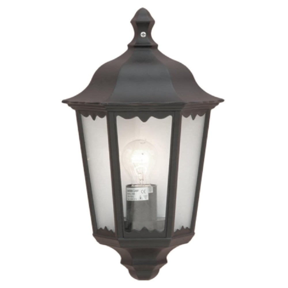 Britalia BR5180601012 Black & Clear Glass Outdoor Vintage Coach Half Lantern Flush Wall Light