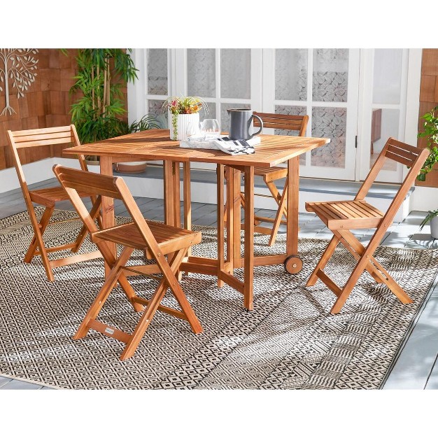 Arvin 5 Piece Patio Outdoor Foldable Dining Set Safavieh