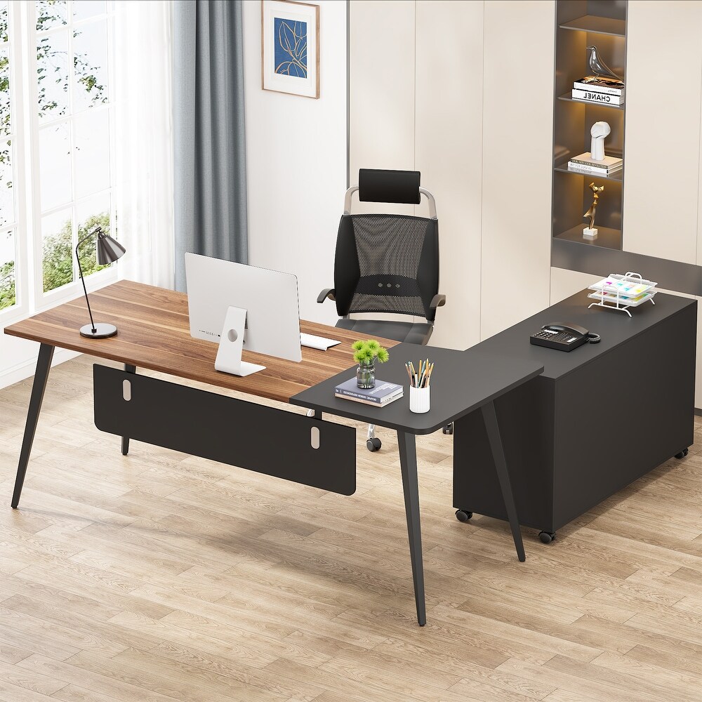 Executive Desk L shape Office Desk with Drawers File Cabinet  L Shaped Computer Desk