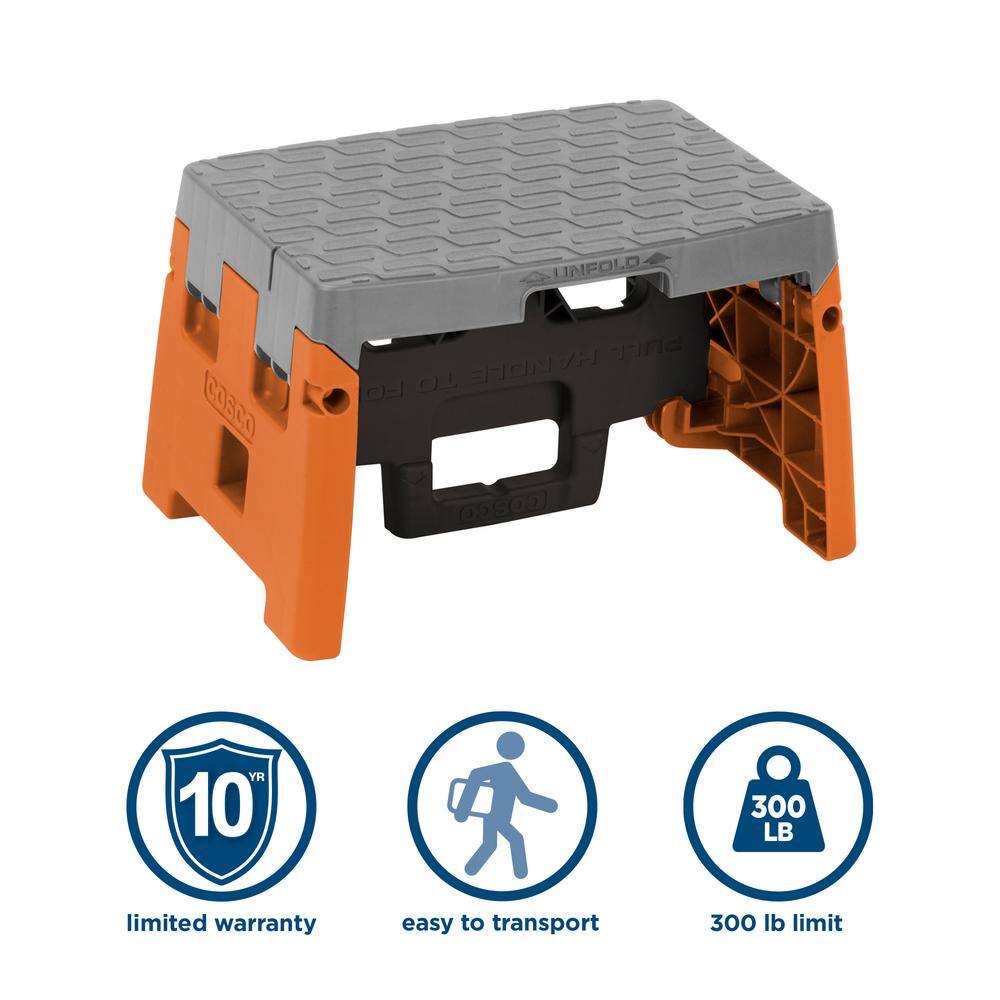 Cosco 1-Step Resin Molded Folding Step Stool Type 1A in Orange Black and Gray 11903BGO1E