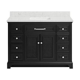 Home Decorators Collection Gillinger 48 in. W x 22 in. D x 35 in. H Bath Vanity in Black Rattan with White Engineered Carrara Top and Sink 1906VA48-312925