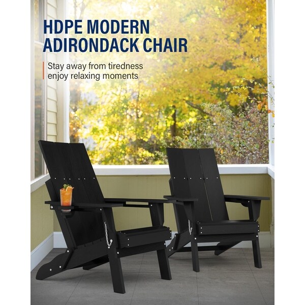 WINSOON HDPE Outdoor Folding Adirondack Chair With Cup Holder( Set of 4)