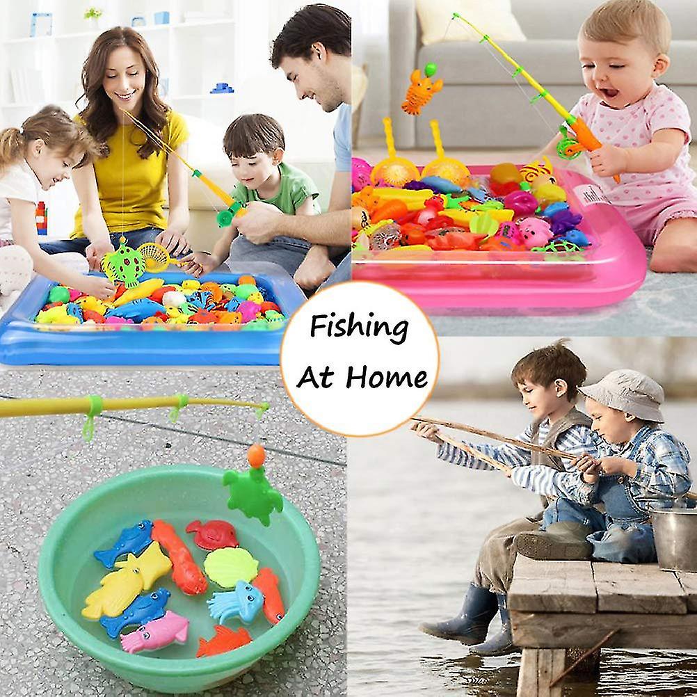 Random Color 39Pcs Plastic Magnetic Fishing Toys Set Baby Bath Toy Fishing Game Kids for Indoor Outdoor Fun