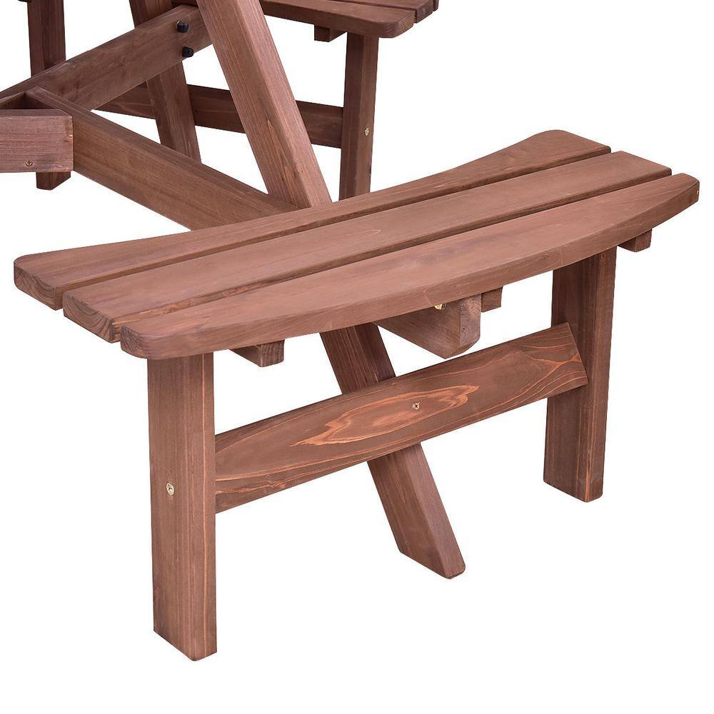 6-Person Round Wood Outdoor Picnic Table with Chair HY-OP70443