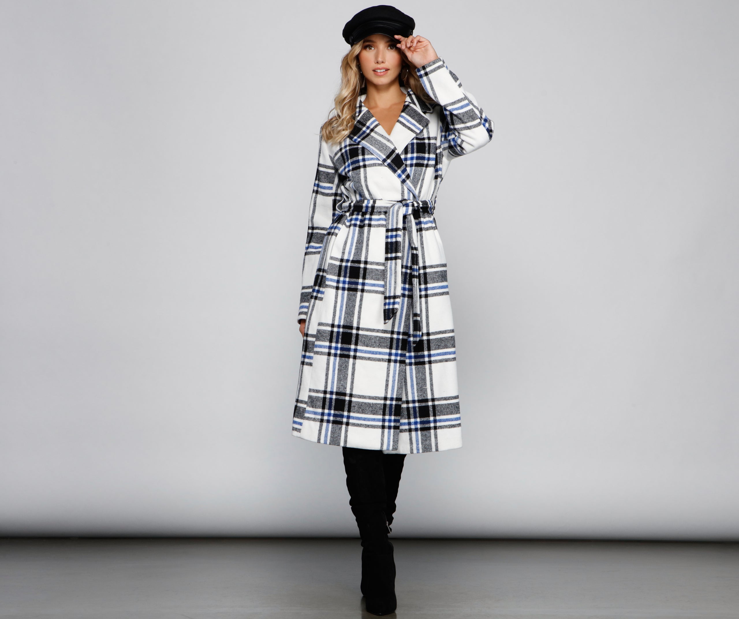 Polished In Plaid Belted Trench Coat