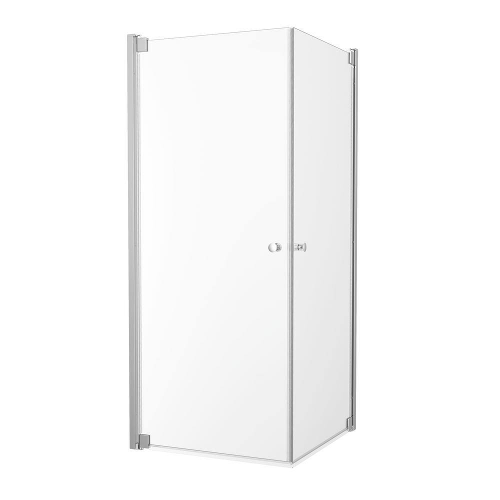 Delta Foundations 32 in. W x 71 in. H Square Corner Pivot Semi Frameless Corner Shower Enclosure in Chrome with Clear Glass B114306-3232-PC