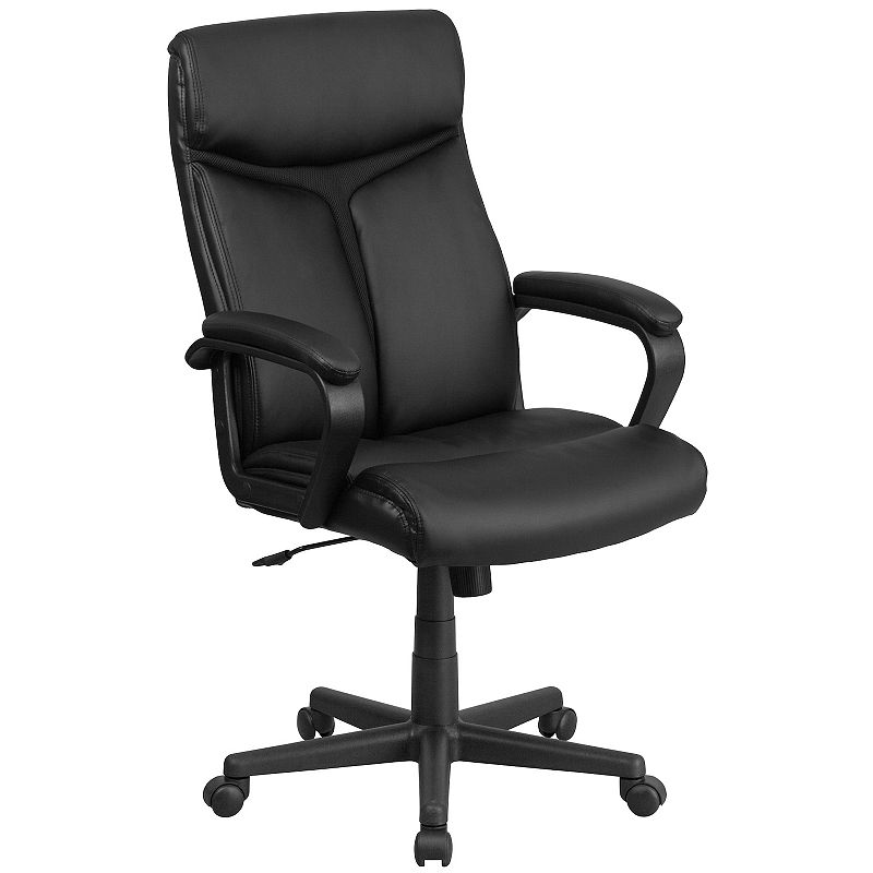 Emma and Oliver High Back Black LeatherSoft/Mesh Accent Swivel Office Chair with Arms