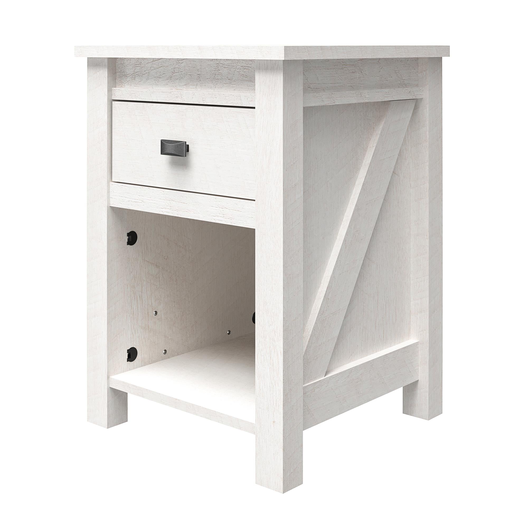 Woven Paths Scandi Farmhouse Nightstand, Ivory Oak