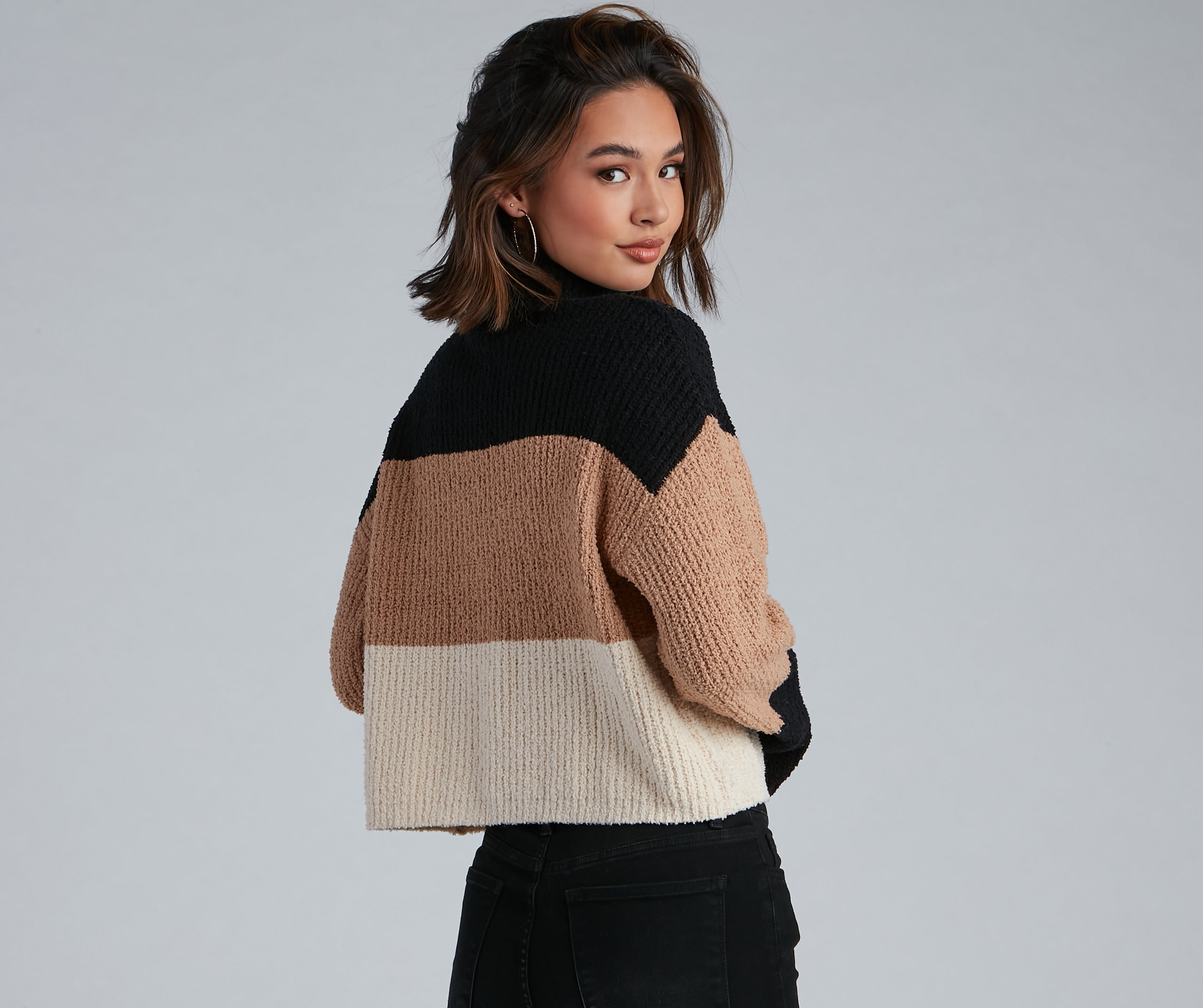 Cozy Color Block Waffle Knit Sweater