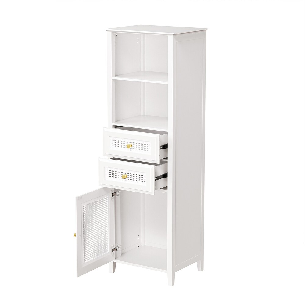 Tall Cabinet with Rattan Door Mid Century Modern Tower Cabinet Up to 63\