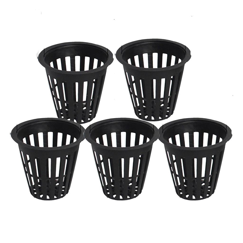 5 Pack of Lightweight Net Pot Cups for Hydroponics and Aquaponics - 2 inch 50cm Tall Wide Lip Design with Slotted Mesh Sides Black