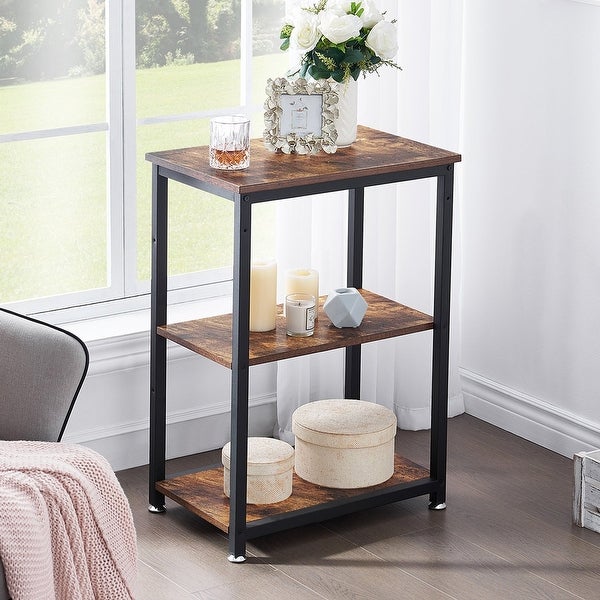 Javlergo Industrial End Side Tables Nightstand with 3-Tier Storage Shelf