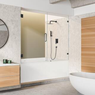 Altair Roisin 60 in. W x 58 in. H Pivot Frameless Tub Door in Matte Black Finish with Clear Glass TS80660-HI-MB