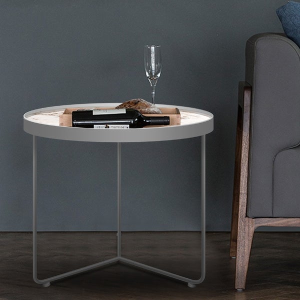 Modern Marble End Table Round Accent Side Table with Metal Frame - 19.9x19.7