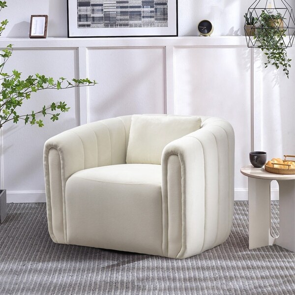 Ebello Oversize Velvet Swivel Barrel Comfy Round Armchair with Plump Pillow