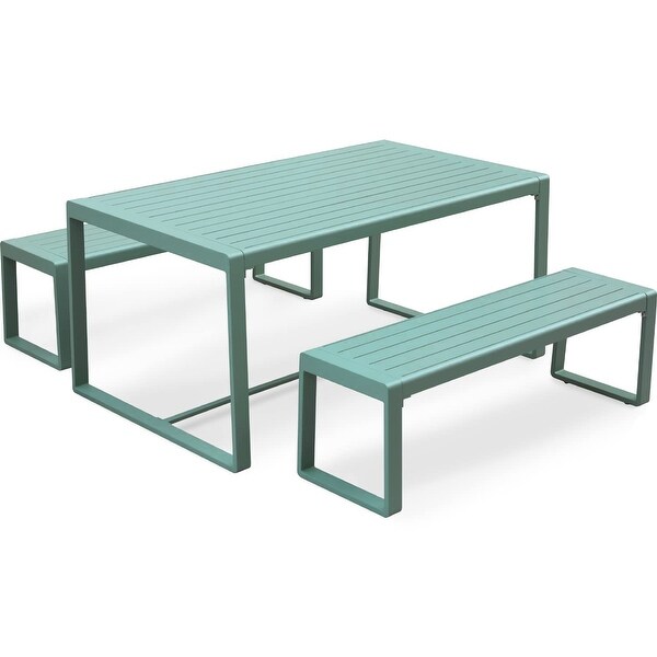 Aoodor Outdoor 3Piece Aluminum Picnic Table Set，Rectangular Patio Dining Table with Benches