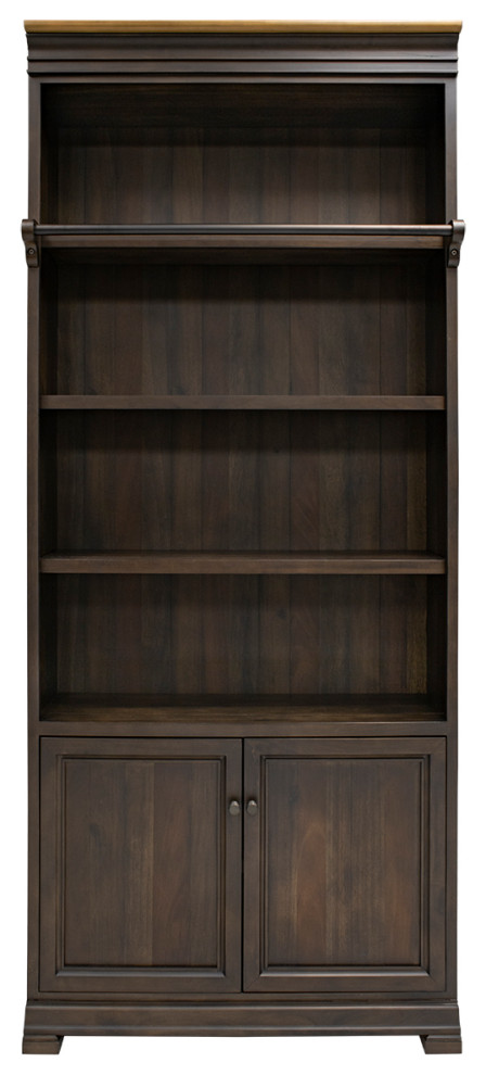 Executive Bookcase Wall With Wood Ladder  Fully Assembled  Brown   Traditional   Bookcases   by Martin Furniture  Houzz