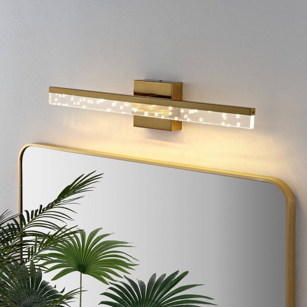 1 light Mario Modern 360 degree Rotatable Iron seeded Acrylic Led Vanity Light Brass Gold clear Jonathan Y