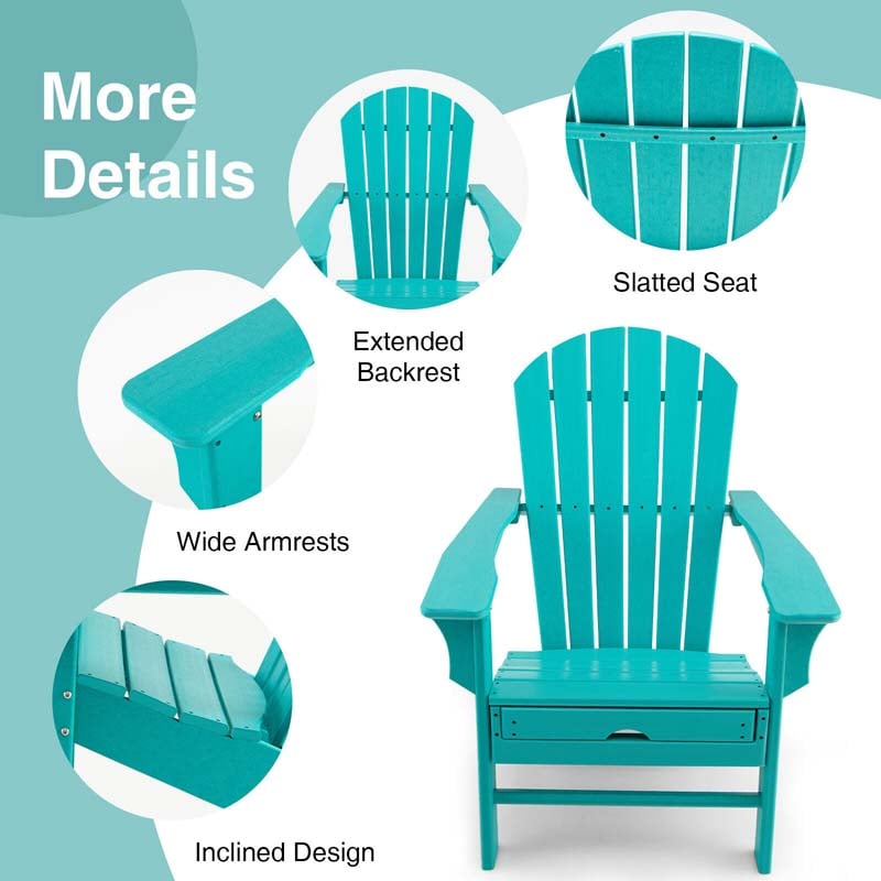 HDPE Adirondack Chair with Retractable Ottoman, Outdoor Chaise Lounge Chair for Lawn Pool Deck