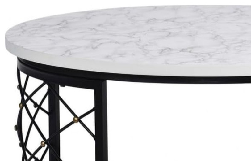 Contemporary Coffee Table  Open Lower Shelf  ampCrossed Sides With Faux Marble Top   Contemporary   Coffee Tables   by Decor Love  Houzz