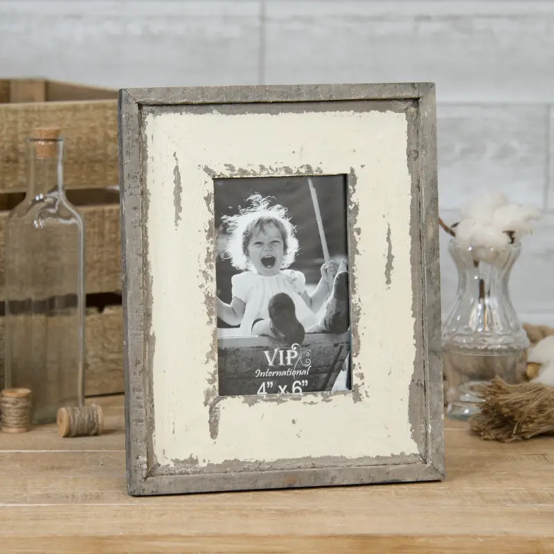 Distressed Gray Wood and White Tabletop Picture Frame