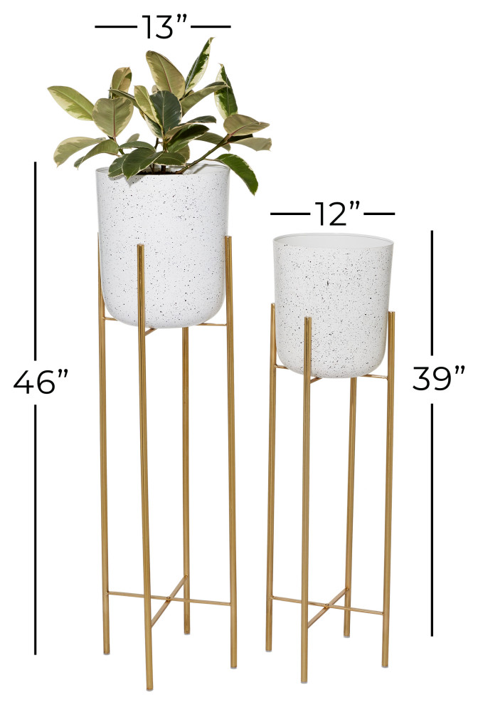 Glam White Metal Planter 51969   Contemporary   Outdoor Pots And Planters   by Brimfield  ampMay  Houzz