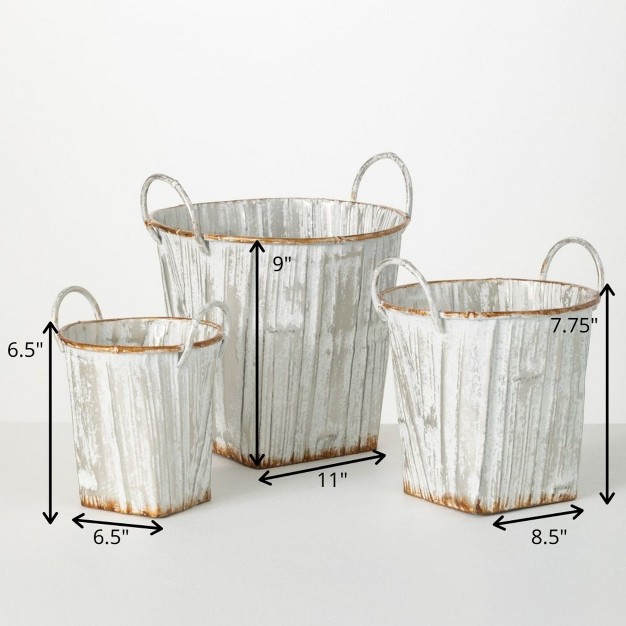 Sullivans Textured Handled Bucket Set Of 3 9 quot h 7 75 quot h amp 6 5 quot h White