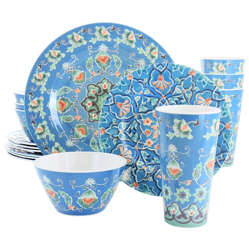 Laurie Gates Tallulah 16 Piece Round Melamine Dinnerware Set in Blue