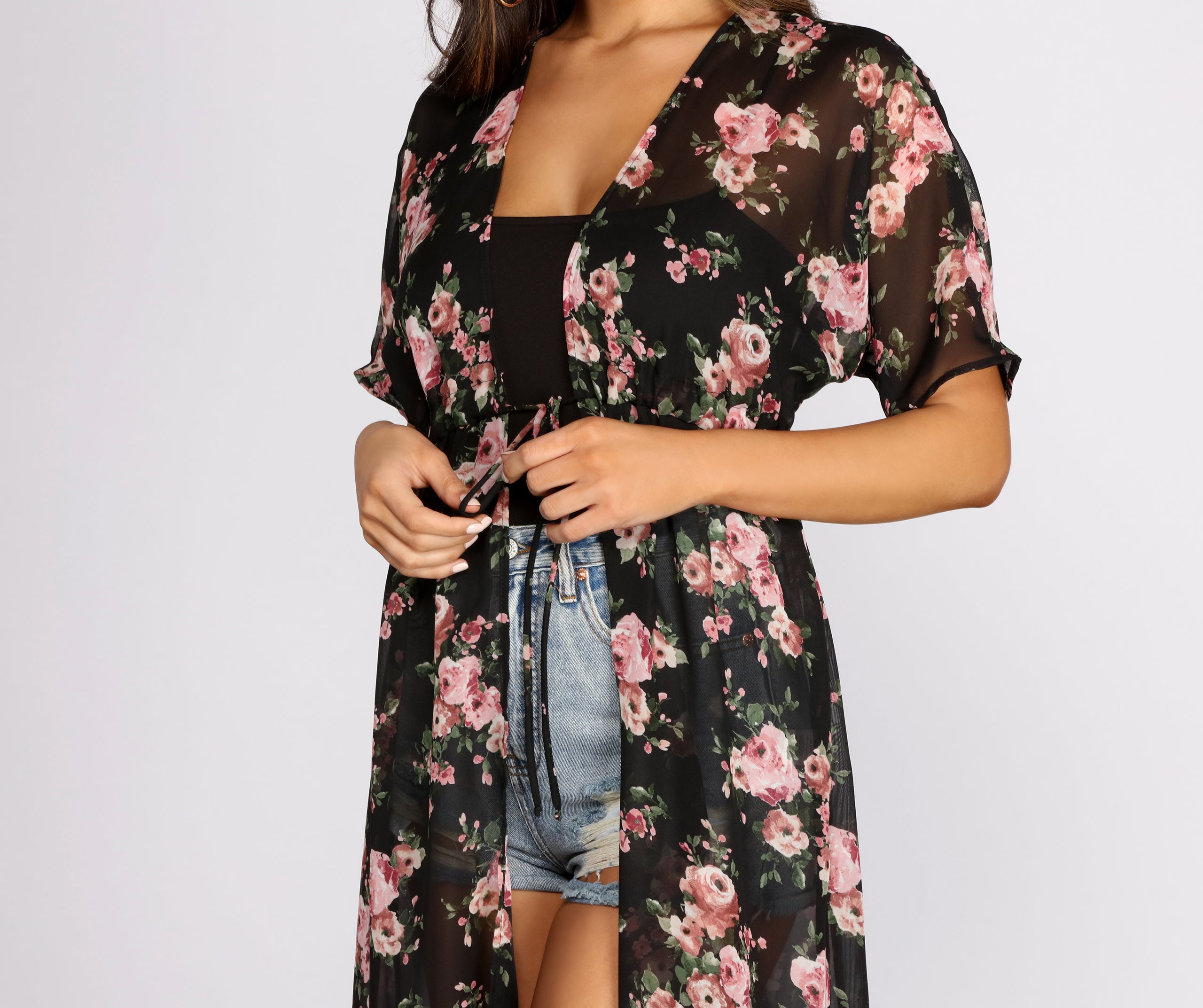 Flowy Floral Kimono Sleeve Duster