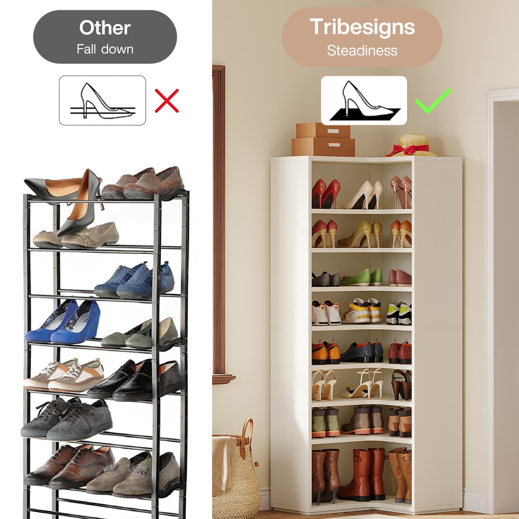 9-Tier Shoe Cabinet, 24-32 Pairs Freestanding Shoe Rack Shoe Organizer