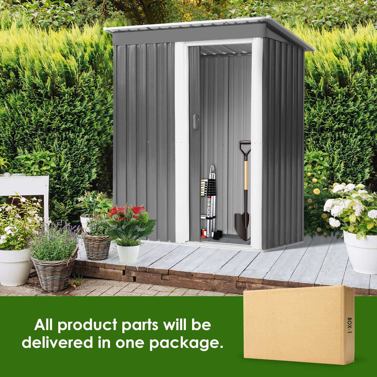 Pirecart 3×5 ft Outdoor Metal Shed Garden Lockable Tool Sheds for Backyard, Lawn