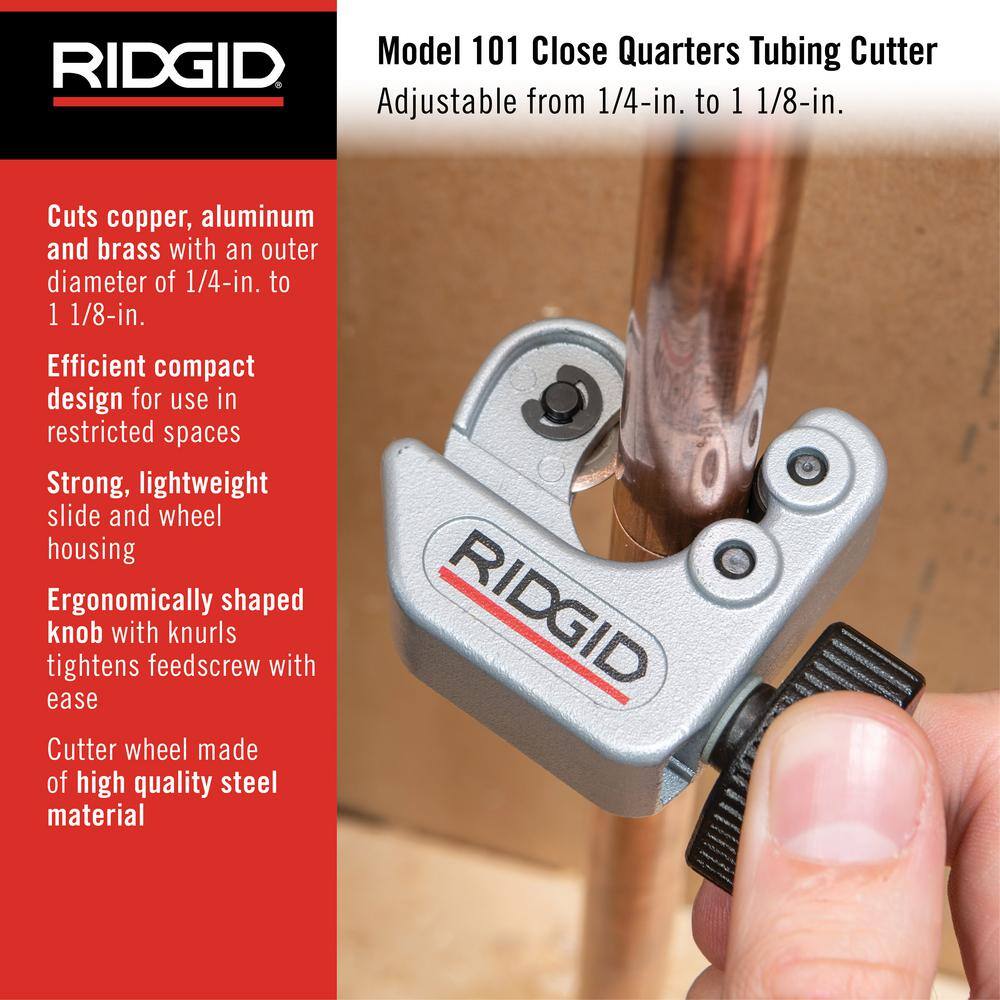 RIDGID 14 in. to 1-18 in. 101 Close Quarters Copper Aluminum Brass and Plastic Tubing Cutter Multi-Use Tubing Tool 40617