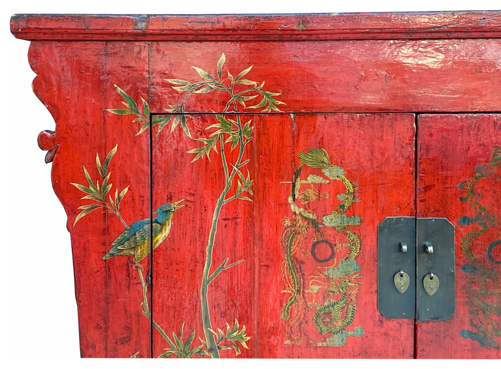 Chinese Vintage Red Golden Flower Birds Scenery Armories Storage Cabinet Hcs6035   Asian   Accent Chests And Cabinets   by Golden Lotus Antiques  Houzz