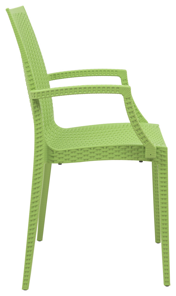 LeisureMod Weave Mace Indoor/Outdoor Chair  With Arms  Set of 4 Green   Contemporary   Outdoor Dining Chairs   by Uber Bazaar  Houzz