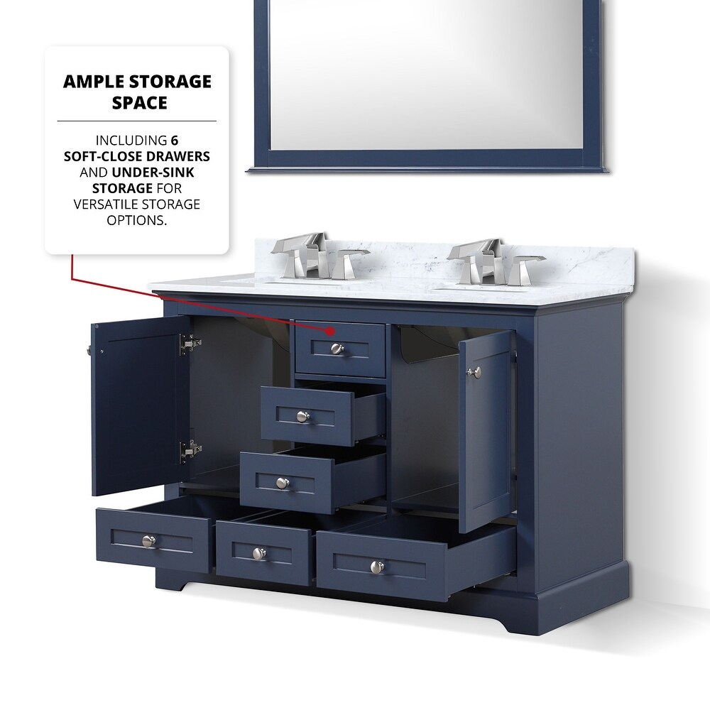 Dukes 48 in. W x 22 in. D Navy Blue Double Bath Vanity and Carrara Marble Top