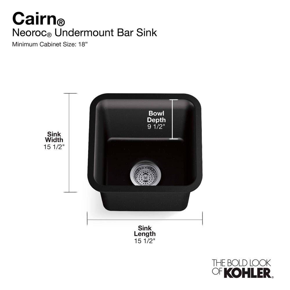 KOHLER Cairn Matte White Granite Composite 16 in. Undermount Bar Sink K-8223-CM6