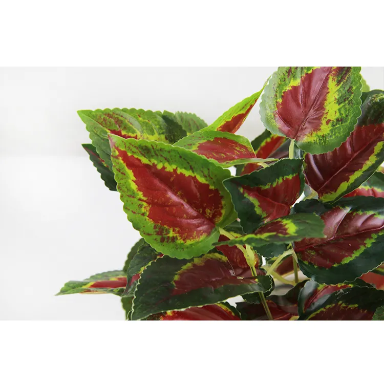 Indoor supplies tropical leaves decorations red caladium artificial plastic green perilla leaf bush greenery plant