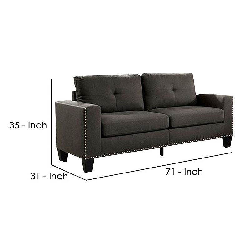 Fabric Upholstered Sofa with Track Arms and Nailhead Trim， Dark Gray