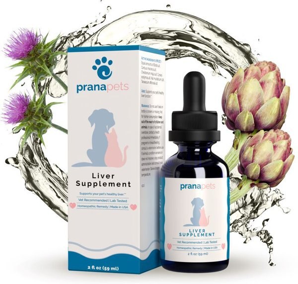 Prana Pets Liver Function Support Liquid Cat and Dog Supplement， 2-oz bottle