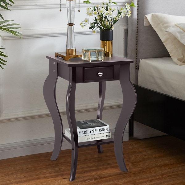 Gymax 2PCS End Table Accent Side Table Nightstand w/ Drawer and Bottom