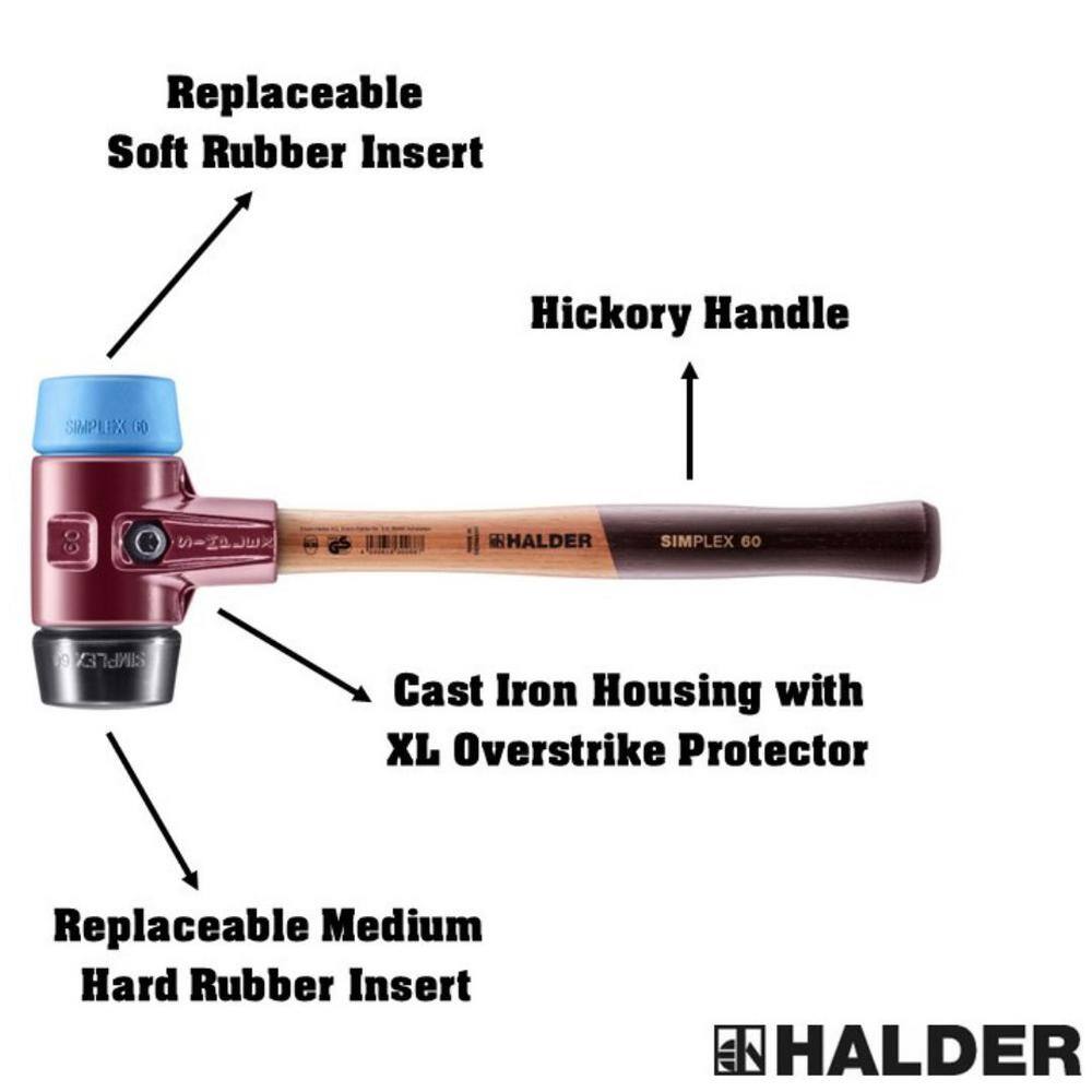 Halder 3.5 lbs. Simplex 60 Mallet with Soft Blue Rubber Non-Marring and Black Rubber Inserts 3012.060