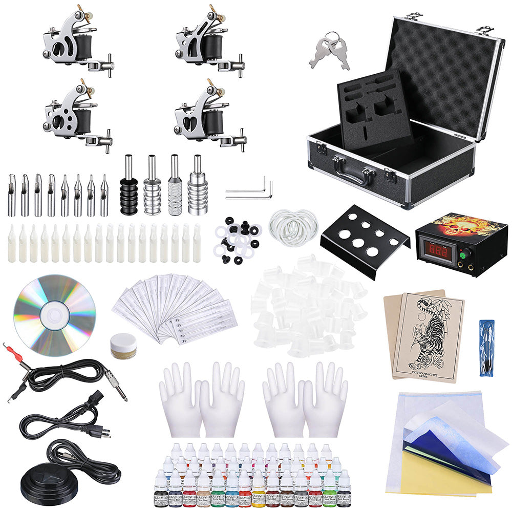 Yescom 4 Tattoo Machine Kit w/ LCD Power Supply 40 Color Inks & Case