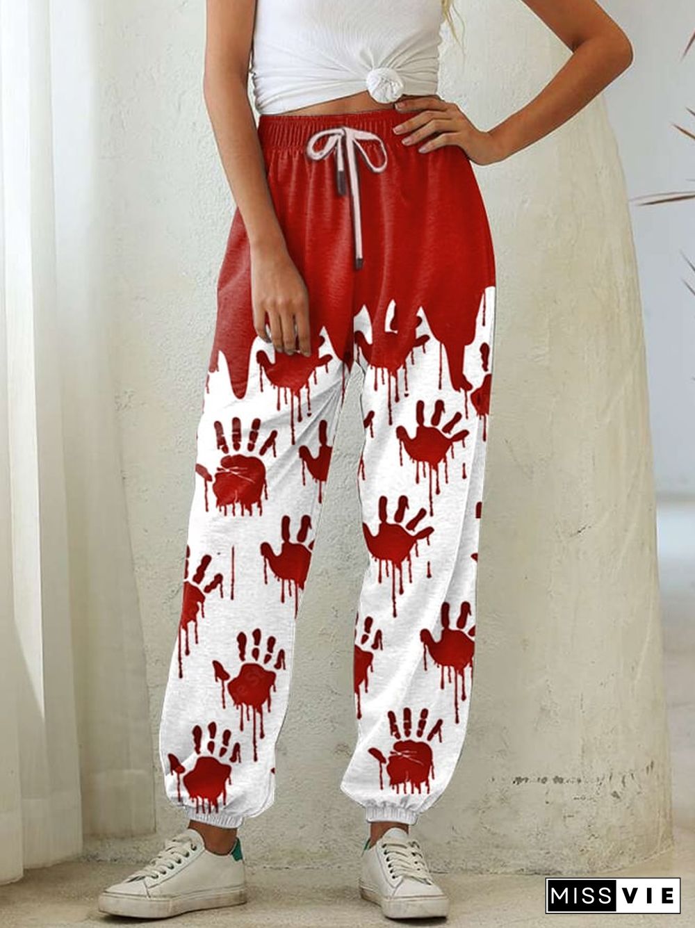 Women's Halloween Blood Stained Palm Print Sweatpants