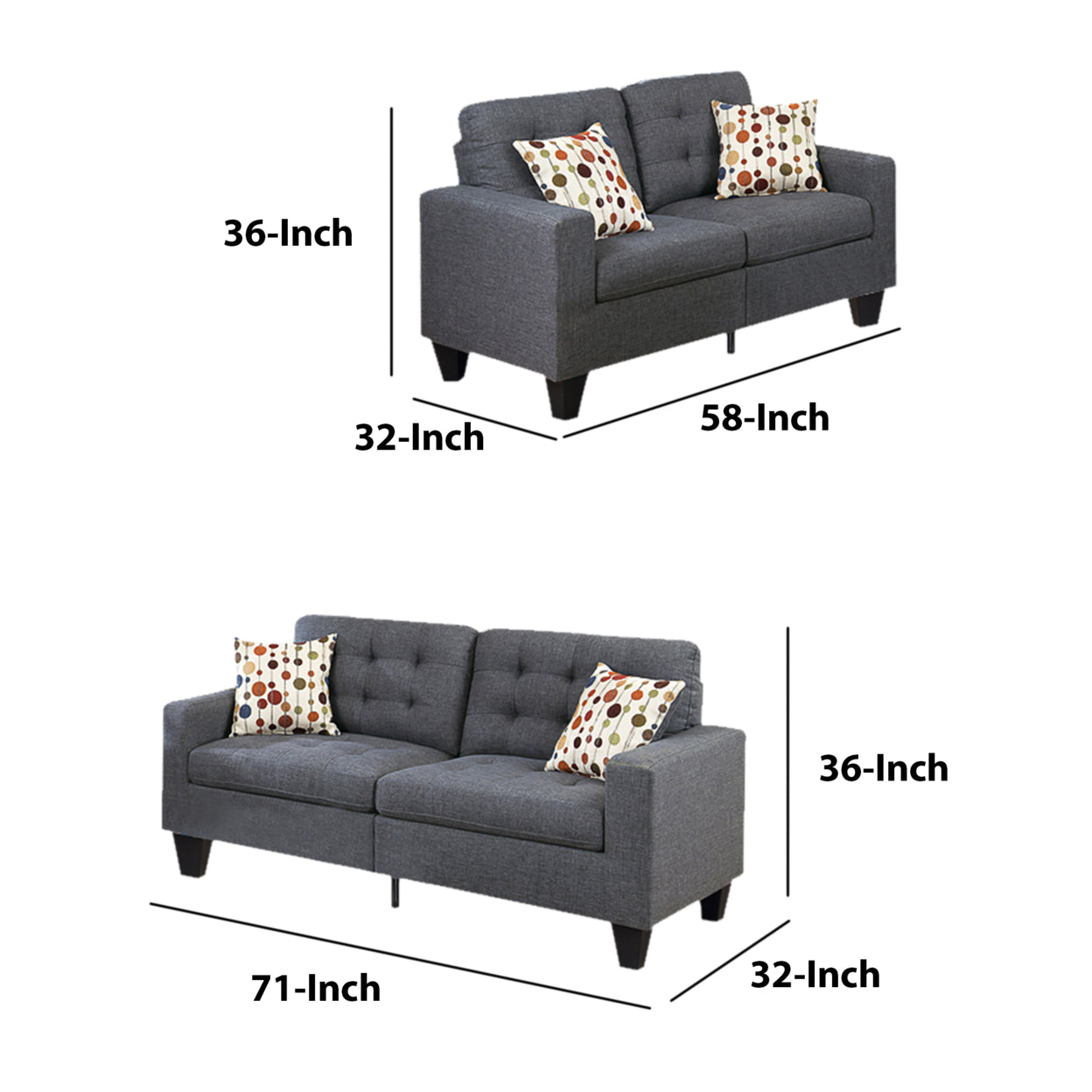 Bobkona Windsor Linen-Like Polyfabric 2-Piece Sofa and Loveseat Set