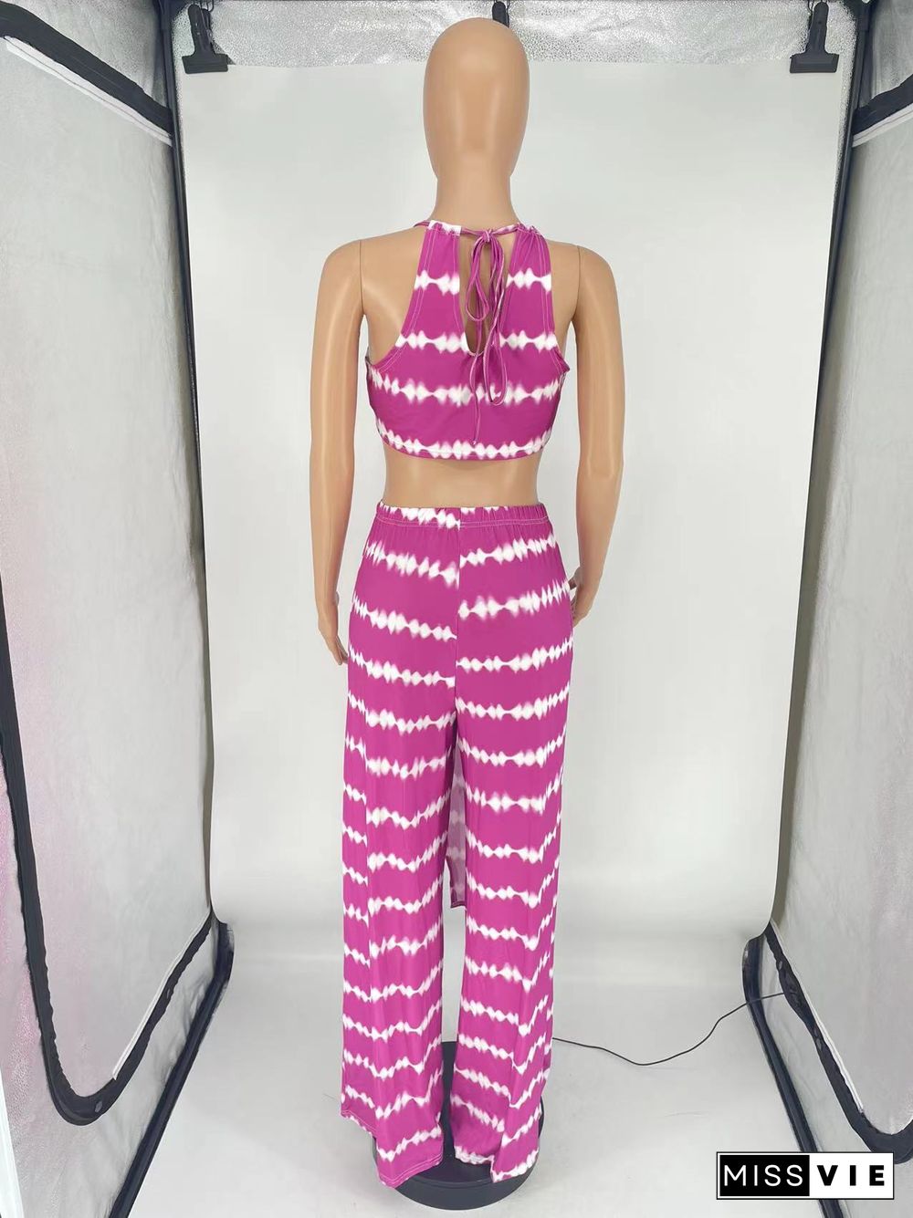 Tie Dye Irregular Crop Tops Wide Leg Straight Pants Set