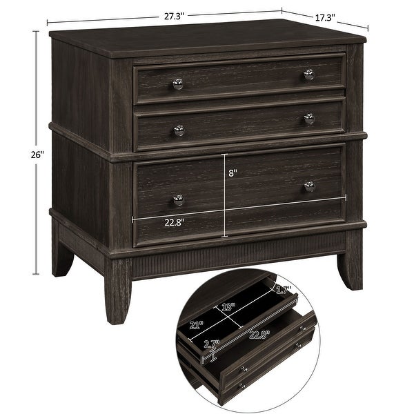 3 Drawer Nightstand， Coffee